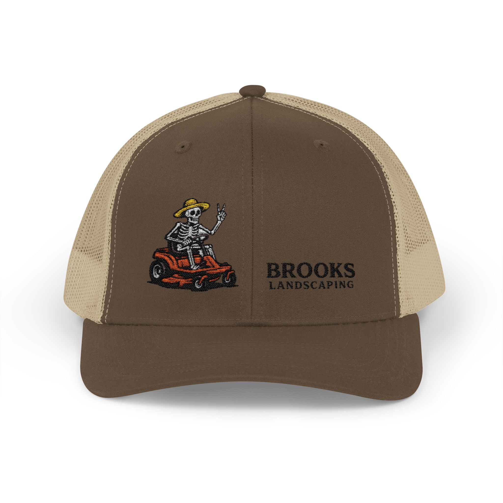 Brooks Landscaping Embroidered Trucker Cap — Mower Logo Snapback