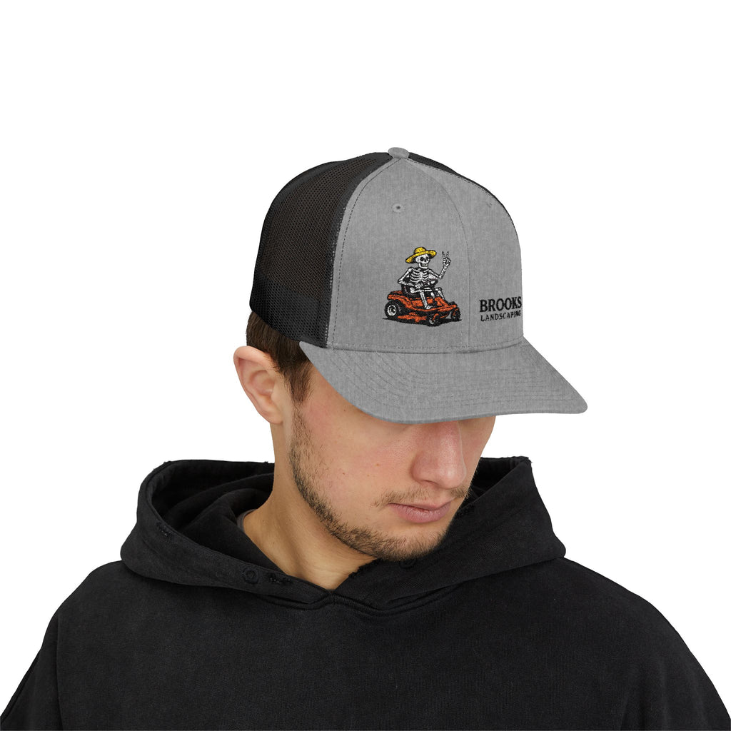 Brooks Landscaping Embroidered Trucker Cap — Mower Logo Snapback