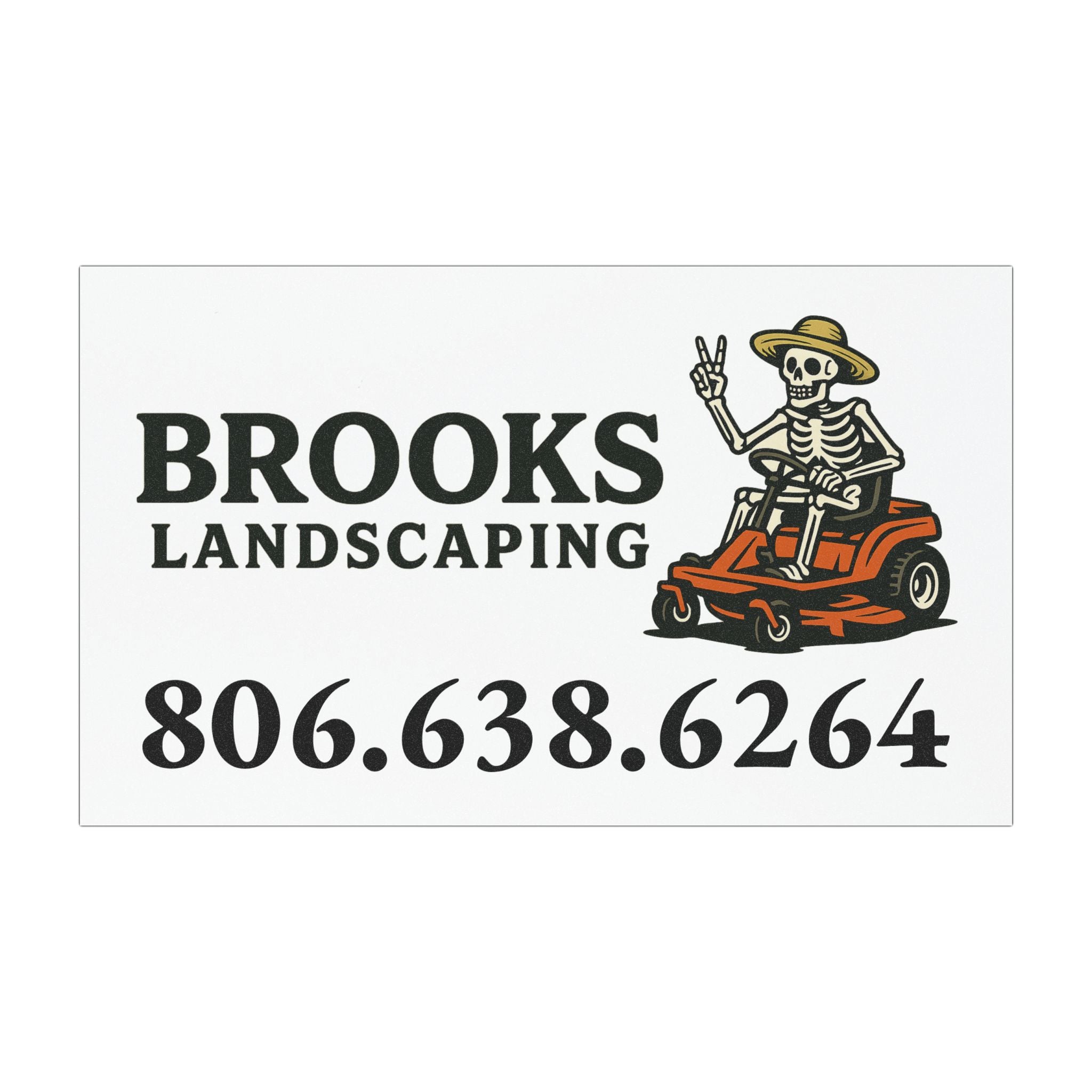 Car Magnet — Brooks Landscaping Logo with Lawn Mower Skeleton & Phone Number