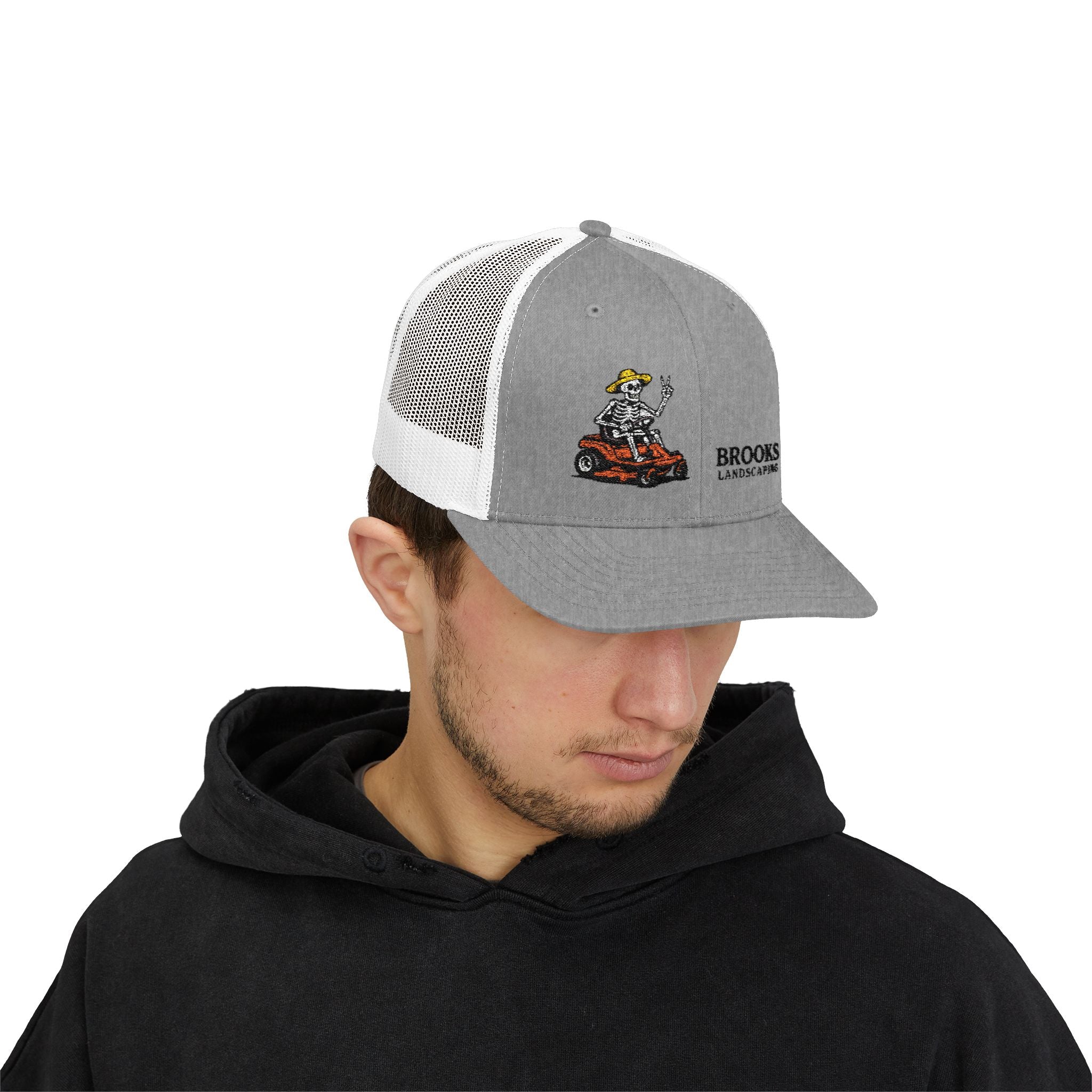 Brooks Landscaping Embroidered Trucker Cap — Mower Logo Snapback