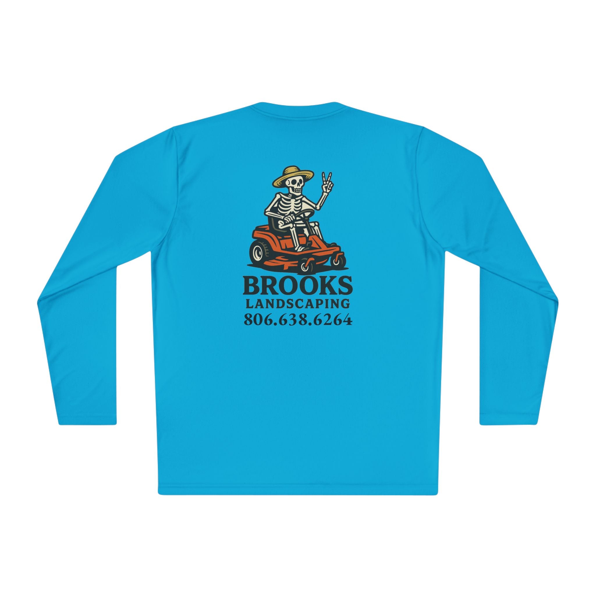 Landscaper Skull Long Sleeve Tee — 'Brooks Landscaping' Mower Logo Shirt