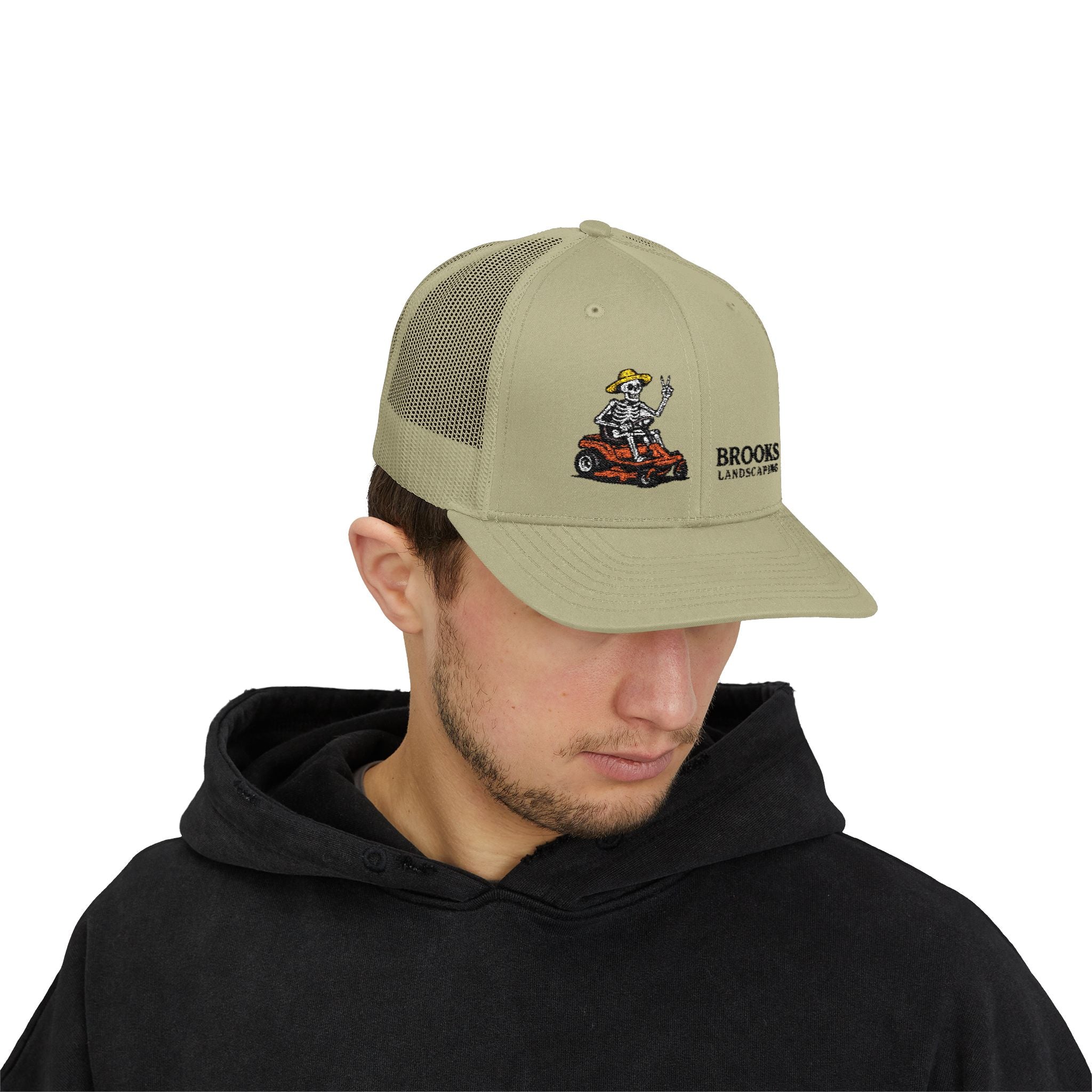 Brooks Landscaping Embroidered Trucker Cap — Mower Logo Snapback