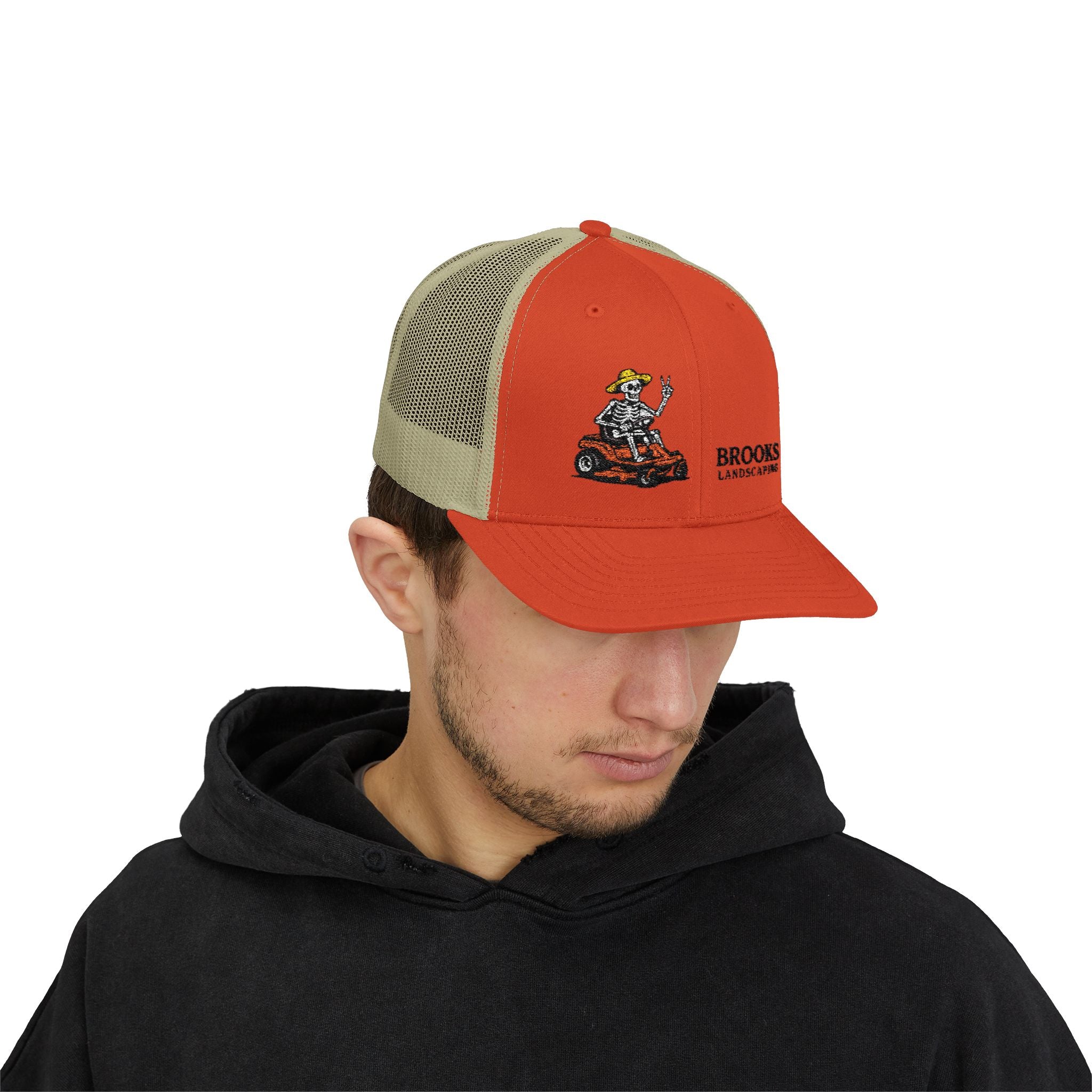 Brooks Landscaping Embroidered Trucker Cap — Mower Logo Snapback