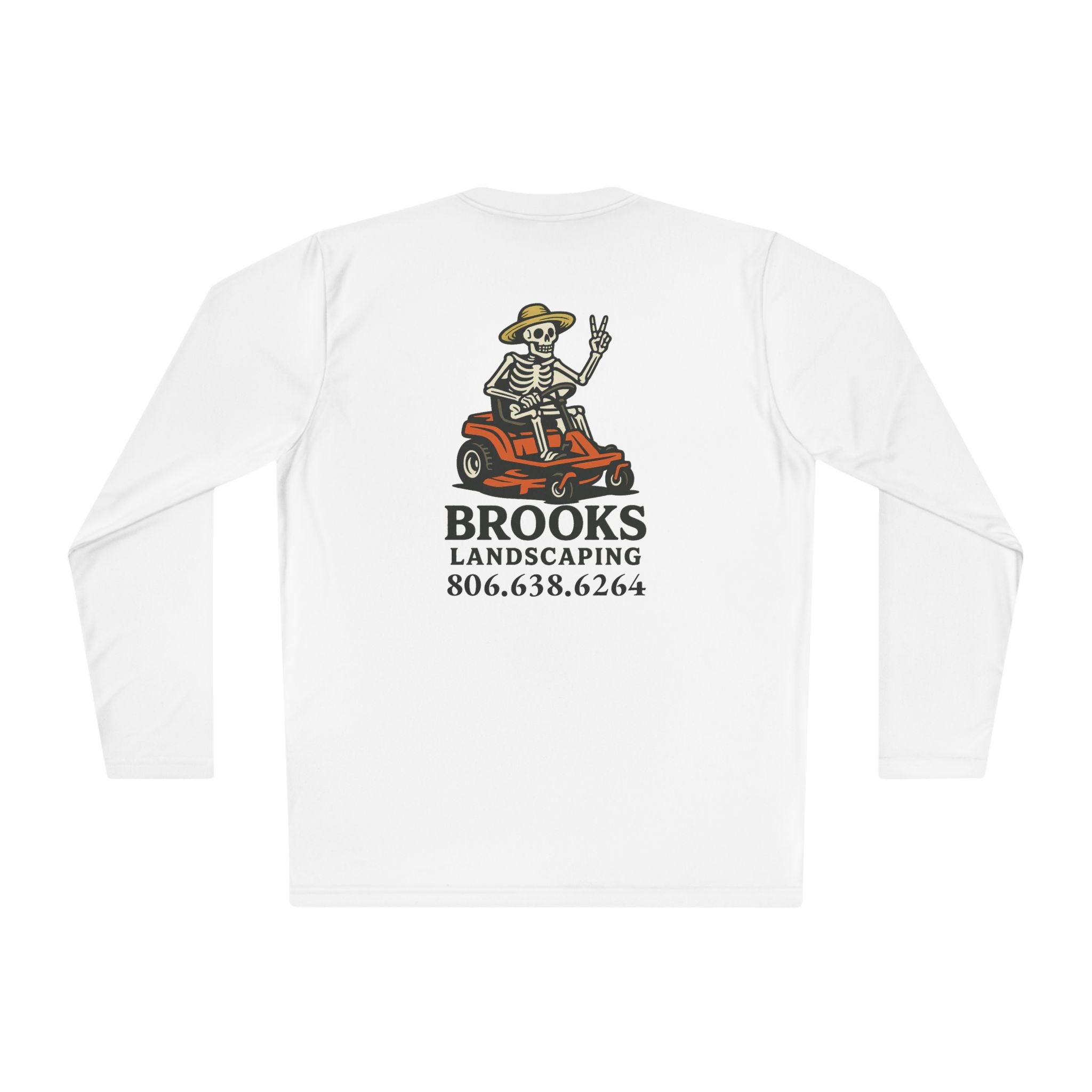 Landscaper Skull Long Sleeve Tee — 'Brooks Landscaping' Mower Logo Shirt