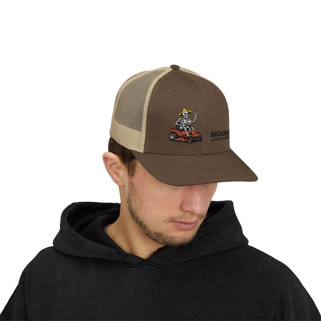 Brooks Landscaping Embroidered Trucker Cap — Mower Logo Snapback