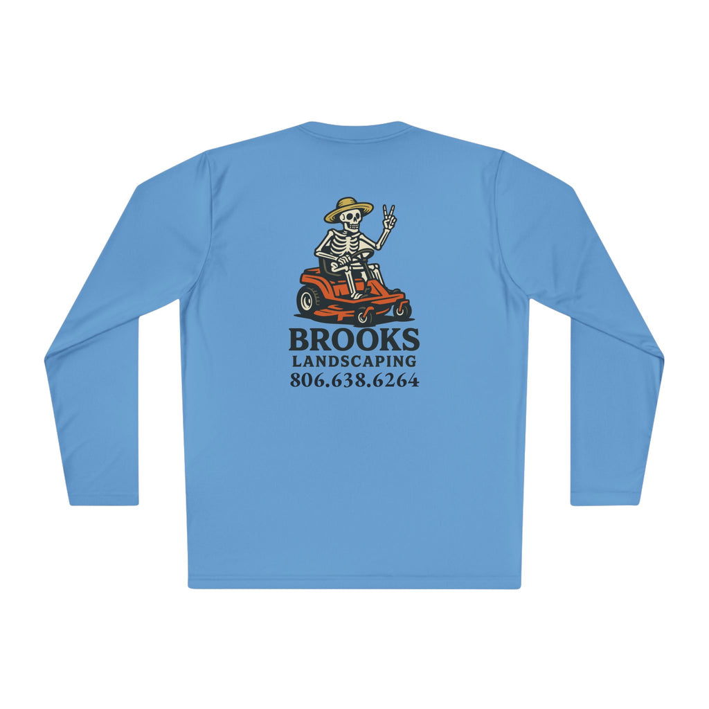 Landscaper Skull Long Sleeve Tee — 'Brooks Landscaping' Mower Logo Shirt