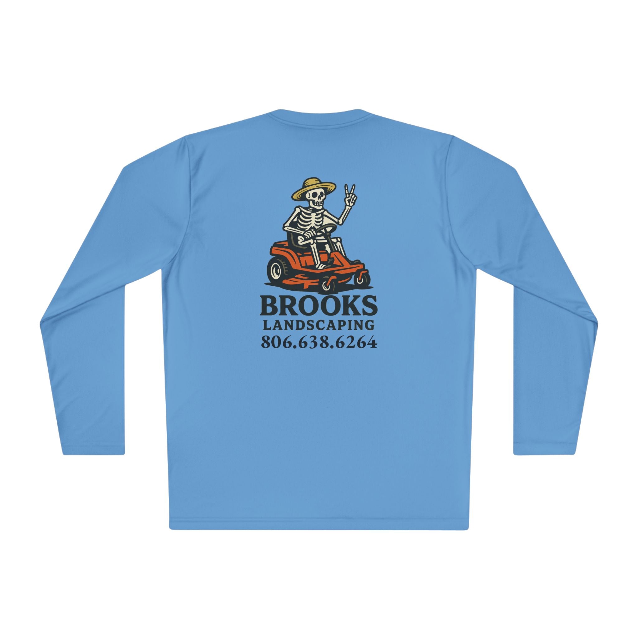 Landscaper Skull Long Sleeve Tee — 'Brooks Landscaping' Mower Logo Shirt
